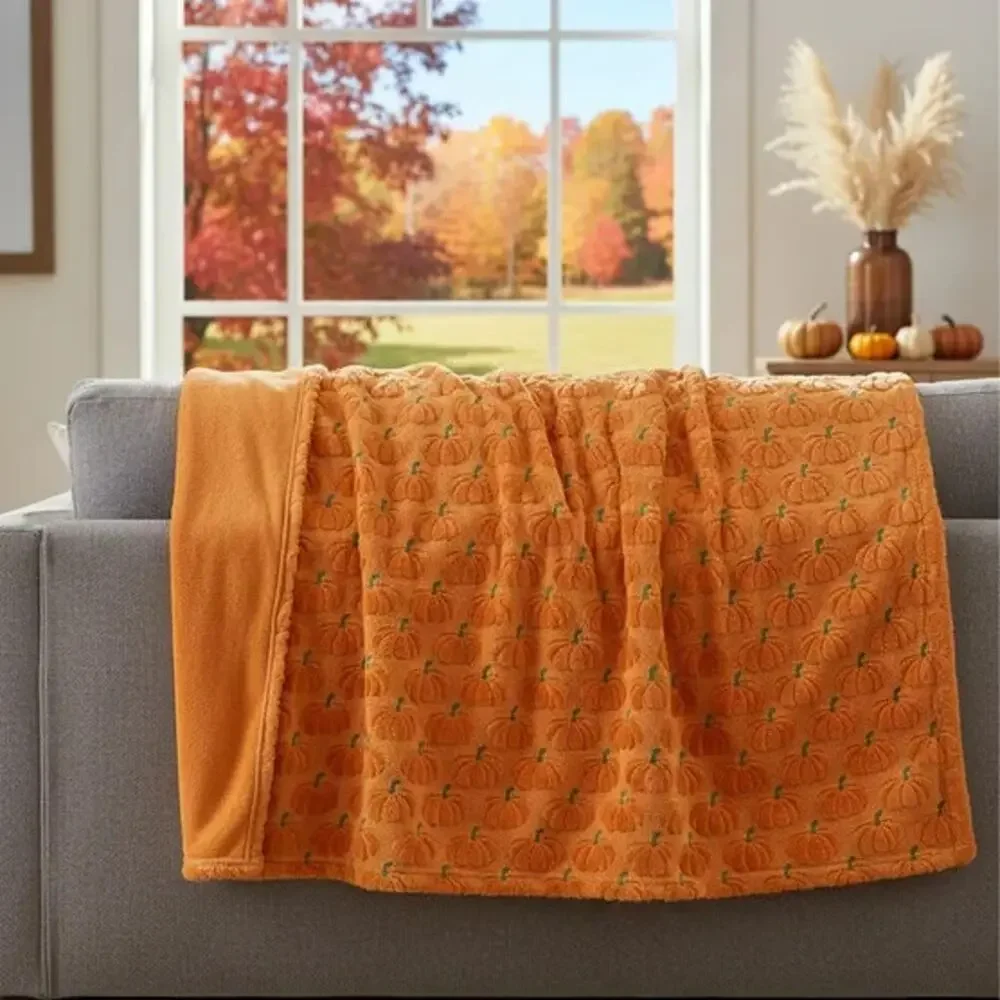 NWT Costco Halloween Faux Fur Throw Blanket Lot of 3 Ghost Cat Pumpkin